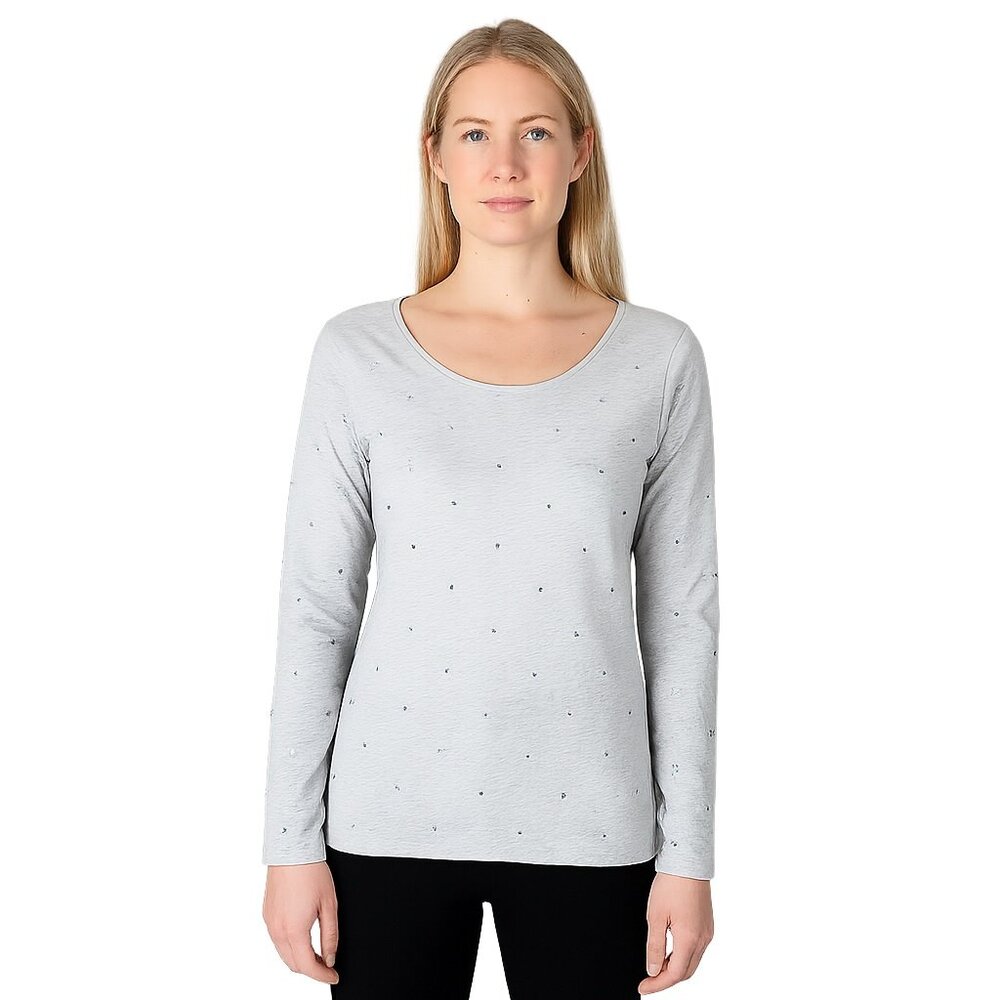 NWT White House Black Market Allover Beaded Crew Neck Top Heathered Moonlight